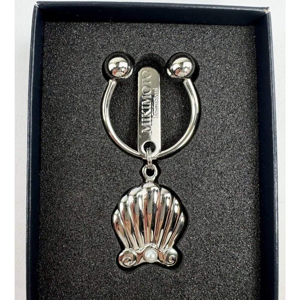 Mikimoto International Key Ring Pearl Shell Metal W/ Original Box Bag Charm